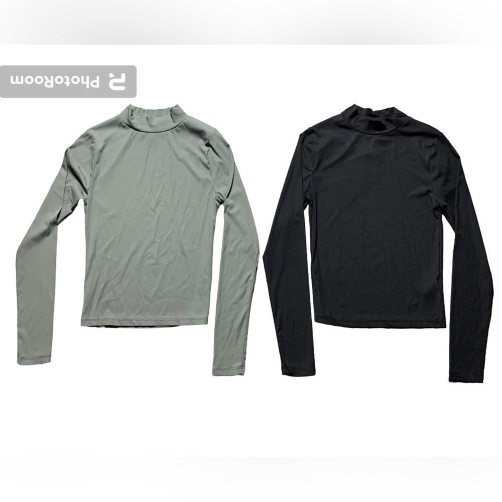 i β€οΈ itβ Mock Neck Long Sleeve Ribbed Tops Set of 2 Black Grey Small T17711A